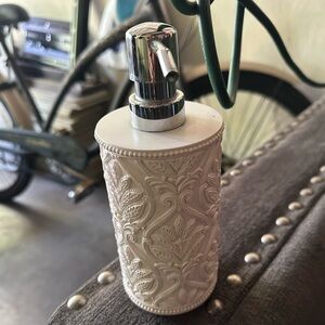 Decorative Embossed Ceramic Soap Dispenser - White